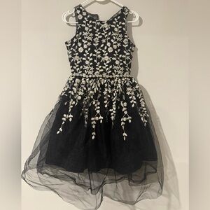Rare Editions Black Dress with White Floral Design